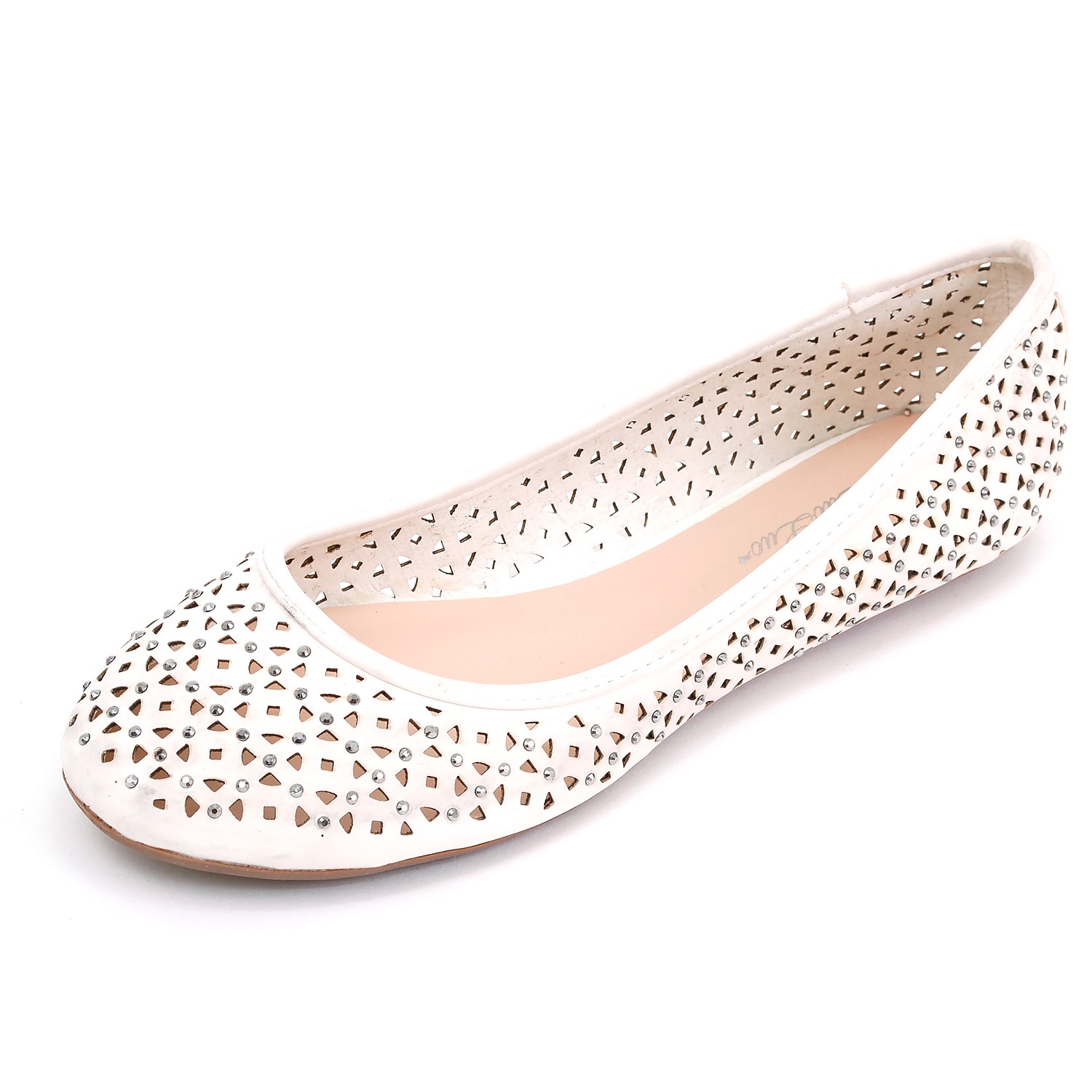 Womens Ballet Flats Perforated Rhinestone Embellished Spring Shoes